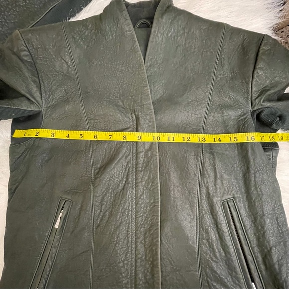 VEDA Leather Biker Jacket Dark Olive Green Size Large - Picture 3 of 15